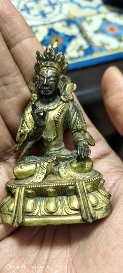 古玩銅器清代鎏金綠度母造像真品鑒賞圖