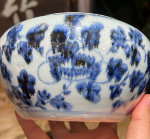 古玩陶瓷花卉紋青花洗真品鑒賞圖