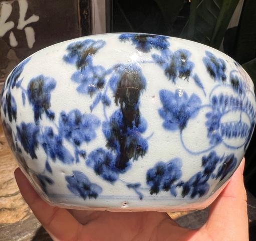 古玩陶瓷花卉紋青花洗真品鑒賞圖