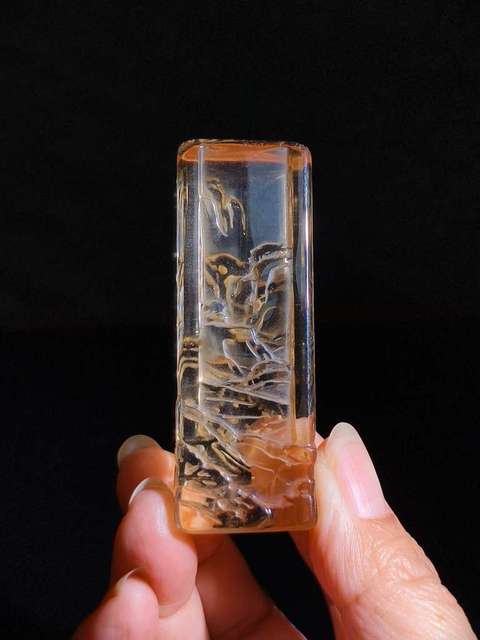 古玩玉器水晶雕“山水印章”真品鑒賞圖