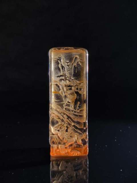 古玩玉器水晶雕“山水印章”真品鑒賞圖