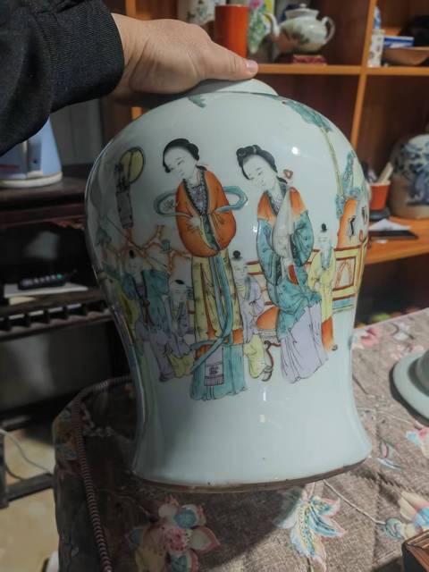 古玩陶瓷三娘教子詩紋粉彩將軍罐真品鑒賞圖
