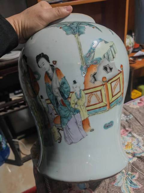 古玩陶瓷三娘教子詩紋粉彩將軍罐真品鑒賞圖