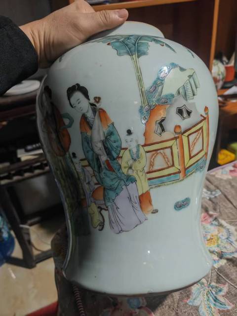 古玩陶瓷三娘教子詩紋粉彩將軍罐真品鑒賞圖