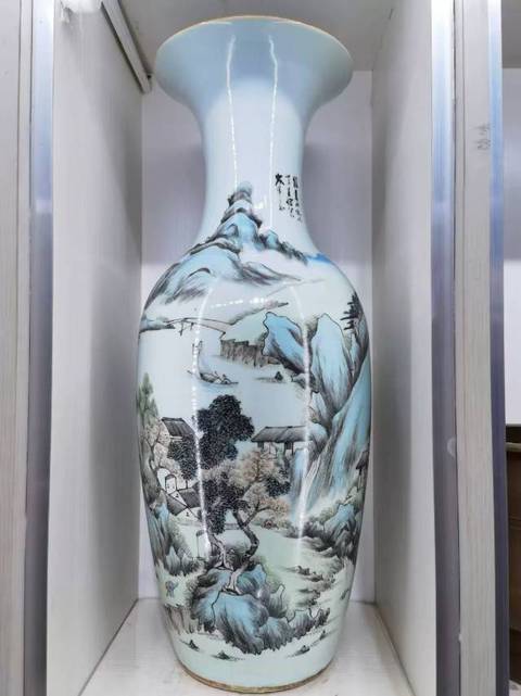 古玩陶瓷山水紋撇口瓶真品鑒賞圖