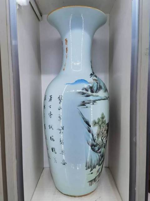 古玩陶瓷山水紋撇口瓶真品鑒賞圖