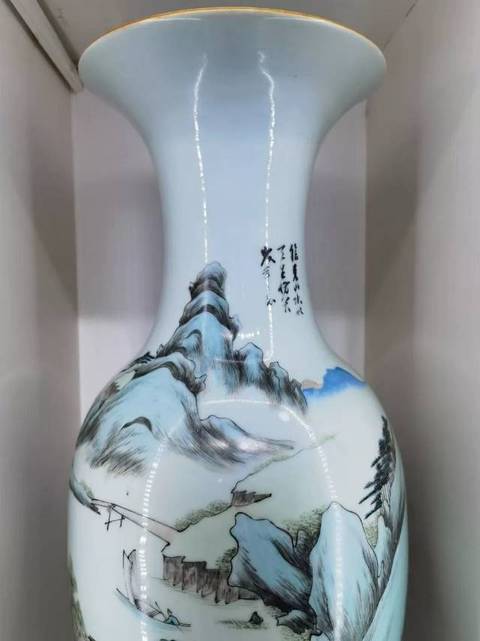 古玩陶瓷山水紋撇口瓶真品鑒賞圖