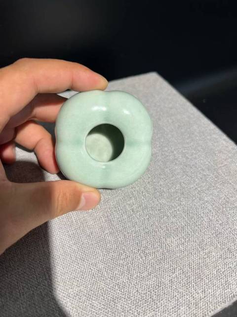 古玩陶瓷青釉柿子型水盂真品鑒賞圖