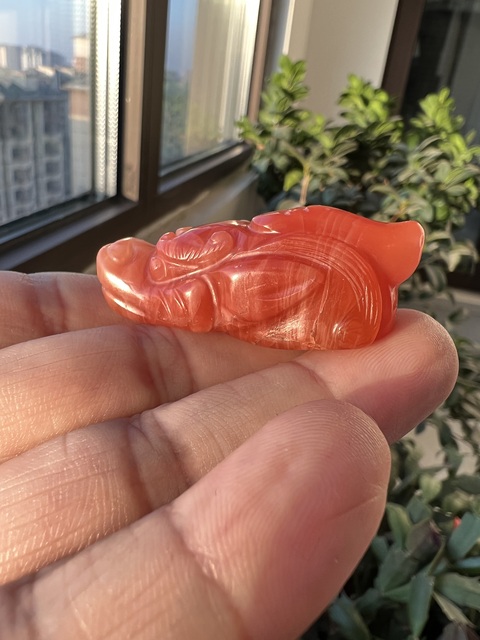 古玩玉器南紅瑪瑙“龍首”（殘件）真品鑒賞圖