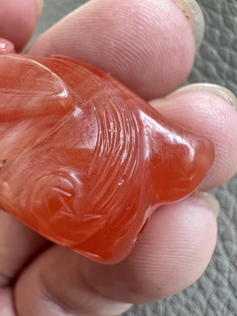 古玩玉器南紅瑪瑙“龍首”（殘件）真品鑒賞圖