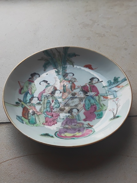 古玩陶瓷粉彩人物故事紋盤真品鑒賞圖