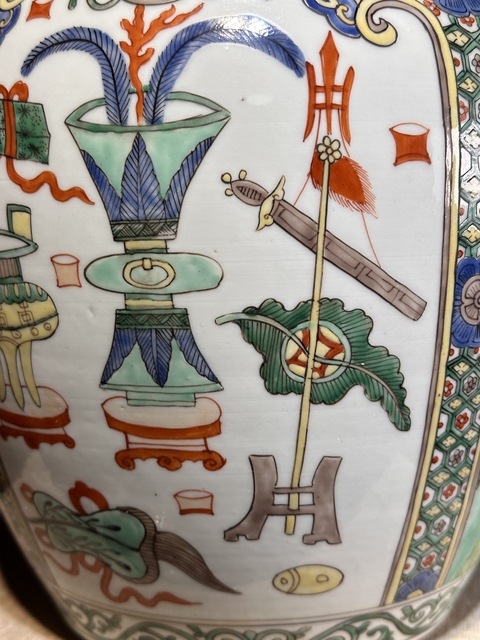 古玩陶瓷19世紀 五彩博古紋罐（歐洲瓷）真品鑒賞圖