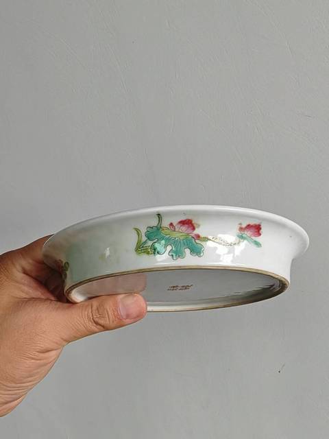 古玩陶瓷民國 折枝花卉紋折沿洗真品鑒賞圖