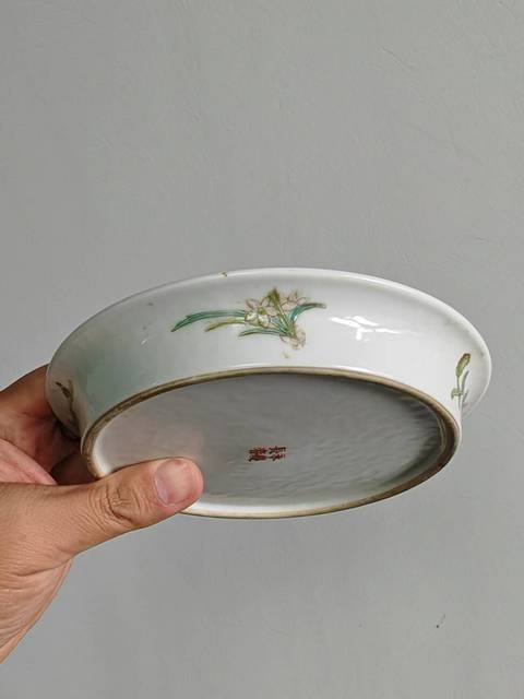 古玩陶瓷民國 折枝花卉紋折沿洗真品鑒賞圖