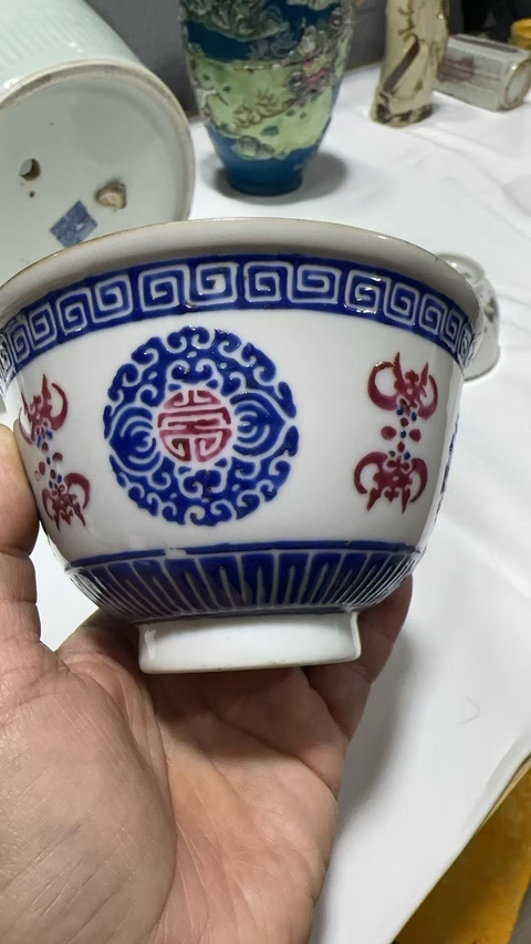 古玩陶瓷福壽紋杯真品鑒賞圖