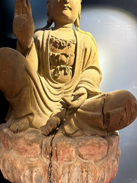 古玩雜項木雕無畏（開手）觀音（老木改裝新雕）真品鑒賞圖