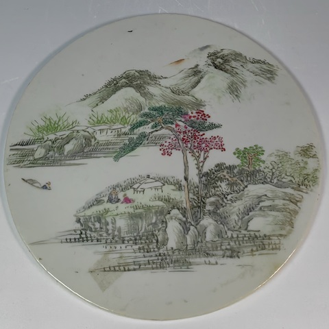 古玩陶瓷淺絳山水紋瓷板真品鑒賞圖
