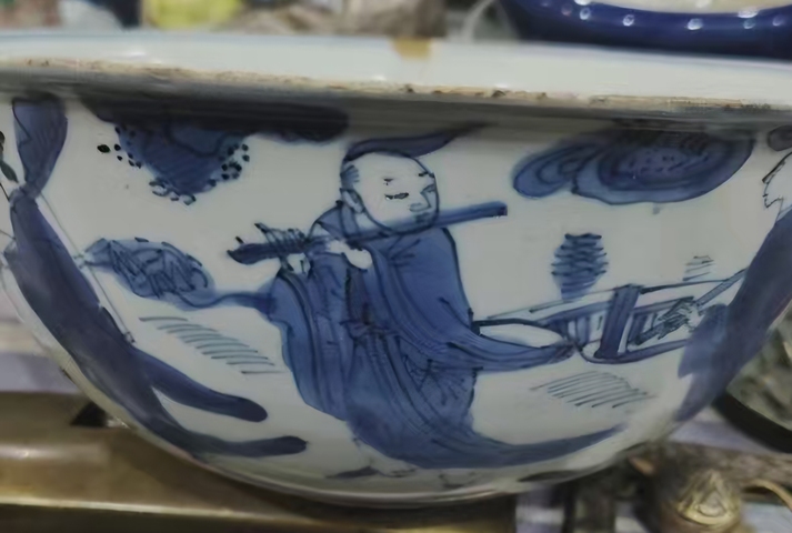 古玩陶瓷群仙祝壽圖青花碗真品鑒賞圖
