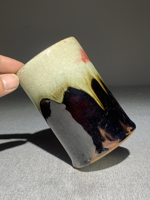 古玩陶瓷三羊開泰窯變釉筆筒真品鑒賞圖