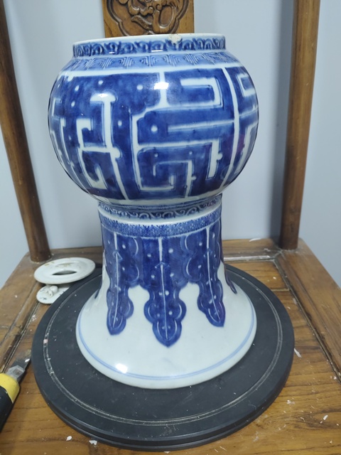 古玩陶瓷青花夔龍紋半截花觚真品鑒賞圖