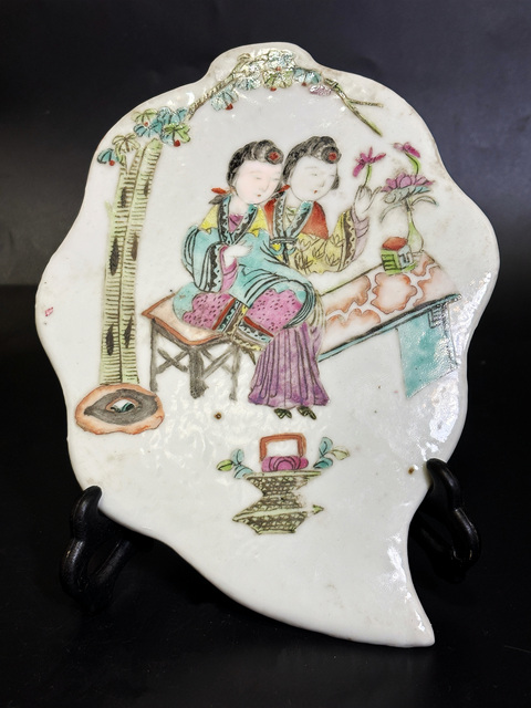 古玩陶瓷粉彩二喬圖瓷板真品鑒賞圖
