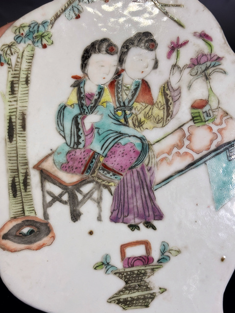 古玩陶瓷粉彩二喬圖瓷板真品鑒賞圖
