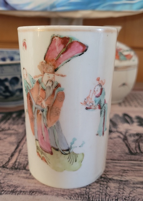 古玩陶瓷清同治?“官窯內造”款粉彩加官進爵筆筒拍賣，當前價格2300元