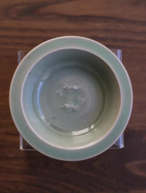 古玩陶瓷 龍泉窯青釉模印雙魚紋折沿洗真品鑒賞圖