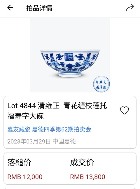 古玩陶瓷清康熙?青花蓮?fù)腥f(wàn)壽紋碗拍賣，當(dāng)前價(jià)格2600元