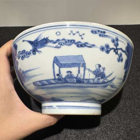 古玩陶瓷青花赤壁賦紋蓮子碗真品鑒賞圖