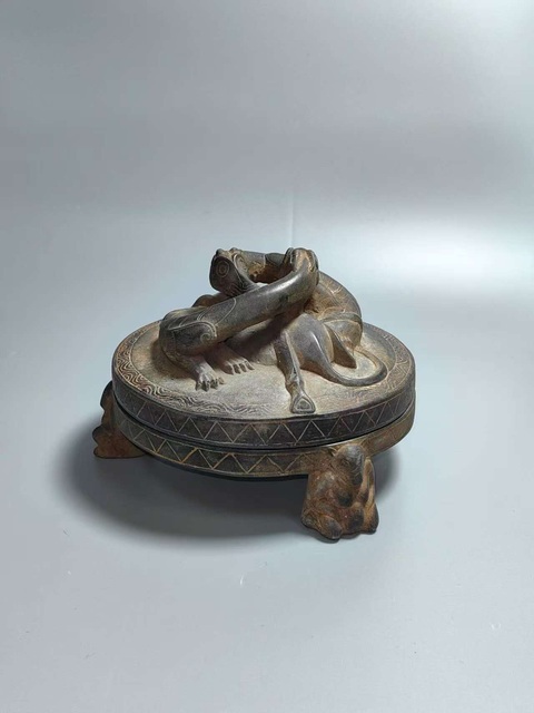 古玩雜項雙龍鈕辟雍盒蓋硯真品鑒賞圖