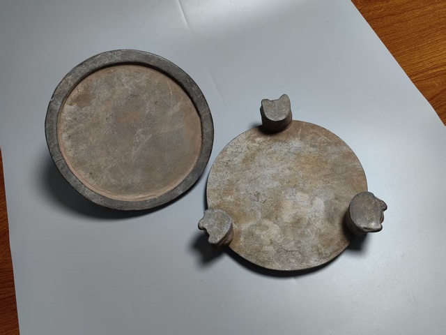 古玩雜項雙龍鈕辟雍盒蓋硯真品鑒賞圖