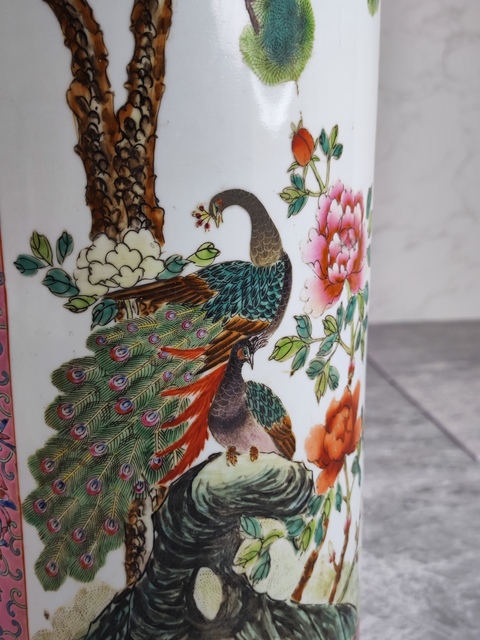 古玩陶瓷花鳥紋粉彩箭筒真品鑒賞圖