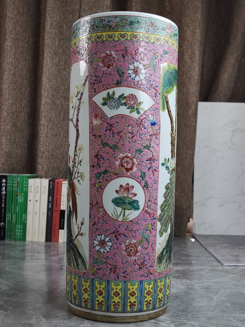 古玩陶瓷花鳥紋粉彩箭筒真品鑒賞圖