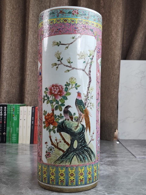 古玩陶瓷花鳥紋粉彩箭筒真品鑒賞圖