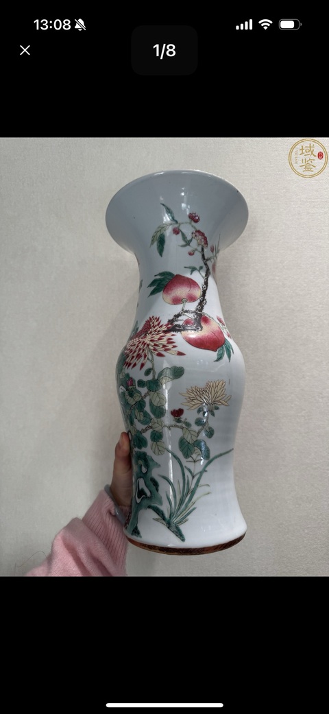 古玩陶瓷 清晚·粉彩花果紋花觚 真品鑒賞圖