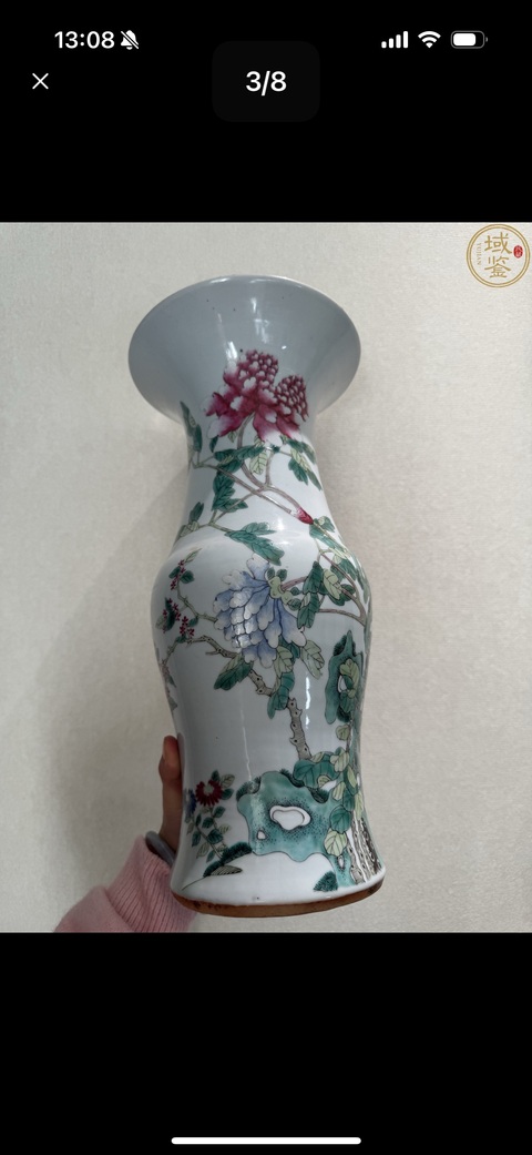 古玩陶瓷 清晚·粉彩花果紋花觚 真品鑒賞圖