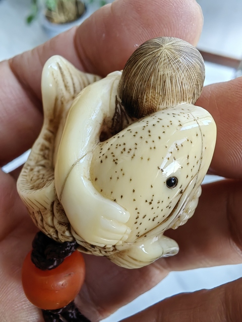 古玩雜項日本根付年年有余真品鑒賞圖