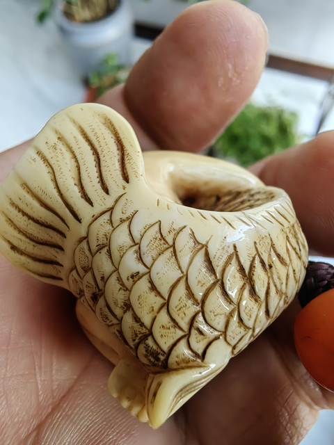 古玩雜項日本根付年年有余真品鑒賞圖