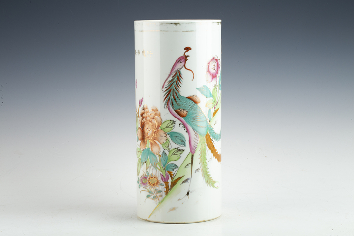 古玩陶瓷民國(guó)·粉彩鳳凰牡丹紋帽筒一對(duì)拍賣(mài)，當(dāng)前價(jià)格188元