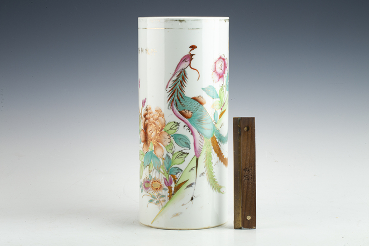 古玩陶瓷民國(guó)·粉彩鳳凰牡丹紋帽筒一對(duì)拍賣(mài)，當(dāng)前價(jià)格188元