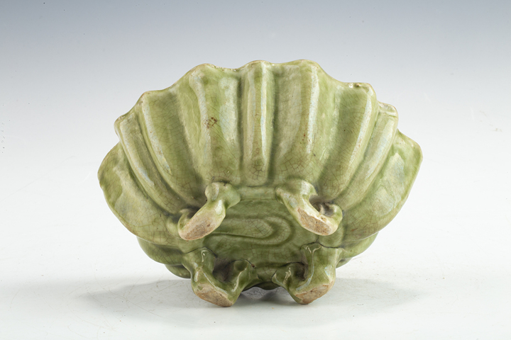 古玩陶瓷清·綠釉荷葉形洗拍賣，當前價格258元