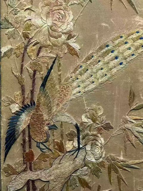 古玩雜項粵繡花鳥四條屏真品鑒賞圖