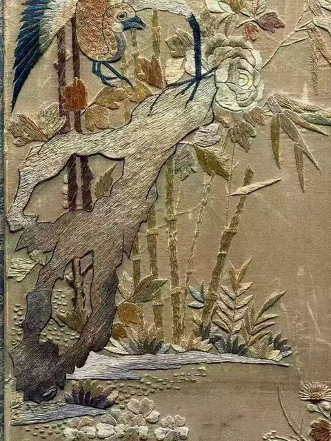 古玩雜項粵繡花鳥四條屏真品鑒賞圖