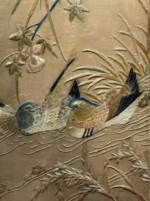 古玩雜項粵繡花鳥四條屏真品鑒賞圖