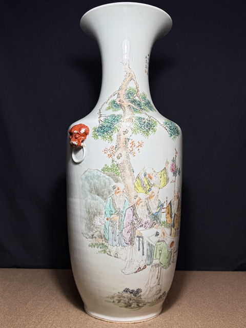 古玩陶瓷清晚期 王義順繪人物紋雙耳瓶真品鑒賞圖