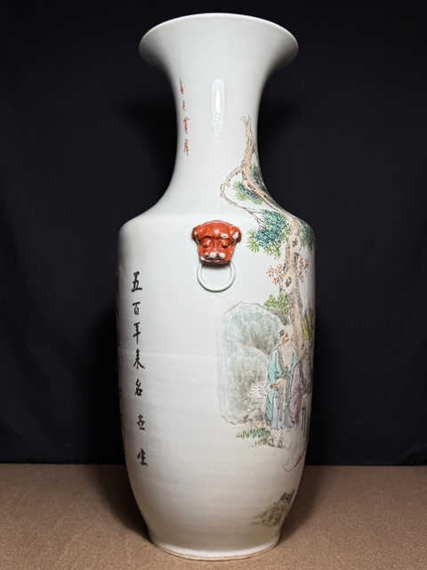 古玩陶瓷清晚期 王義順繪人物紋雙耳瓶真品鑒賞圖