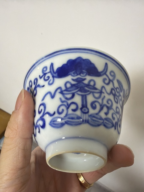 古玩陶瓷青花福壽紋杯真品鑒賞圖