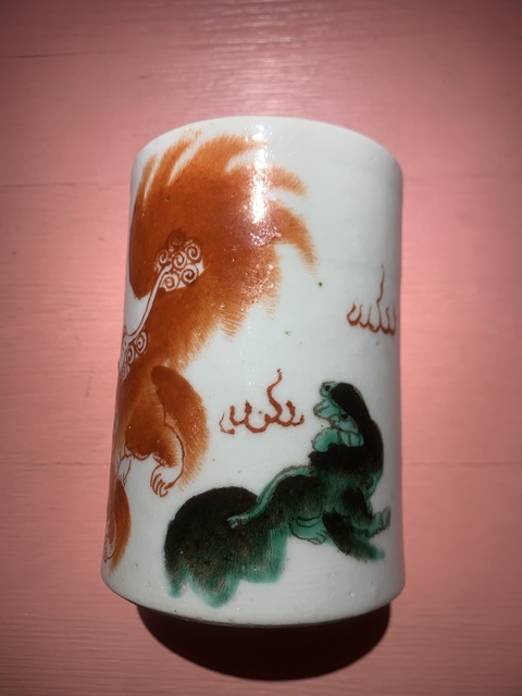 古玩陶瓷太師少保筆筒真品鑒賞圖