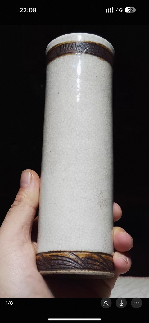 古玩陶瓷晚清哥釉鐵骨泥香筒真品鑒賞圖